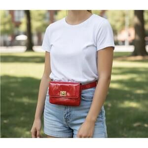 Forever 21 Red Patent Leather Waist Bag Gold Turn Lock M/L